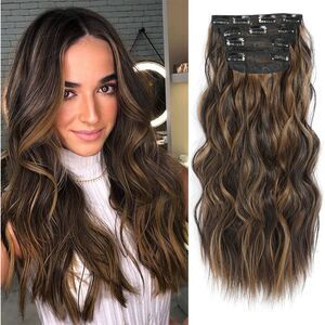 New Womens Pelidon Clip in Long Wave Synthetic Hair Extensions 24 Inches  M4/27